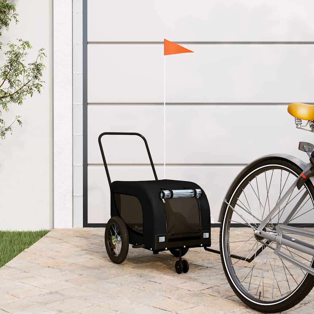 Remolque De Bicicleta Mascotas Hierro Tela Oxford Negro_1