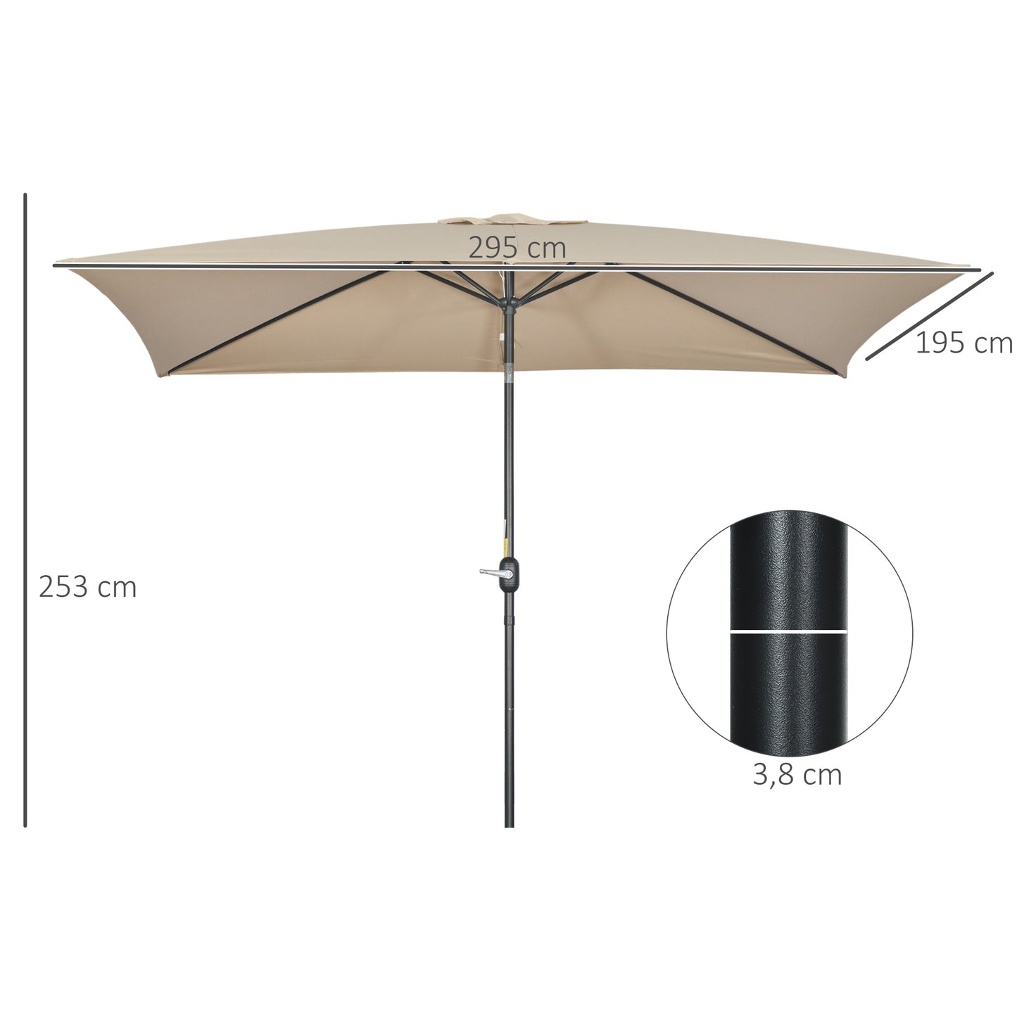 Outsunny Sombrilla Jardín Aluminio 200x300x253 Cm Inclinable Con Manivela Caqui_2