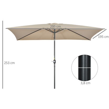 Outsunny Sombrilla Jardín Aluminio 200x300x253 Cm Inclinable Con Manivela Caqui_2