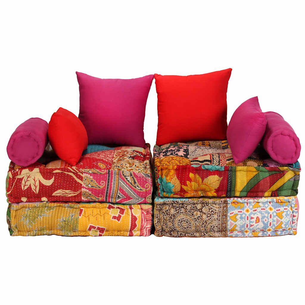 Vidaxl Puf Modular De 2 Plazas De Tela Patchwork_1