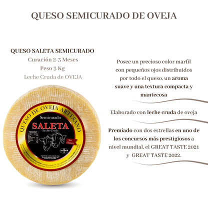 Saleta® Queso Semicurado Entero De Oveja (3 Kg) | Elaboración Artesana Quesos De La Mancha_1