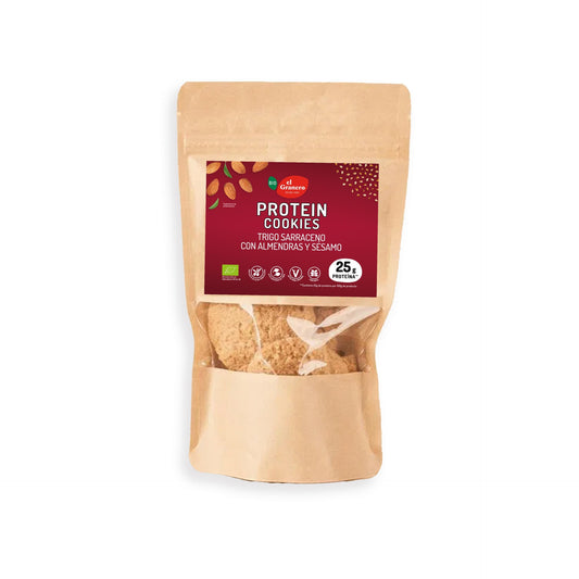 Bolachas proteicas biológicas de trigo sarraceno, amêndoa e sésamo, 130g