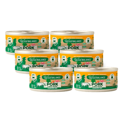 Ração para gatos Wild Balance Pork and Vegetable BARF, embalagem de 6 unidades de 120g