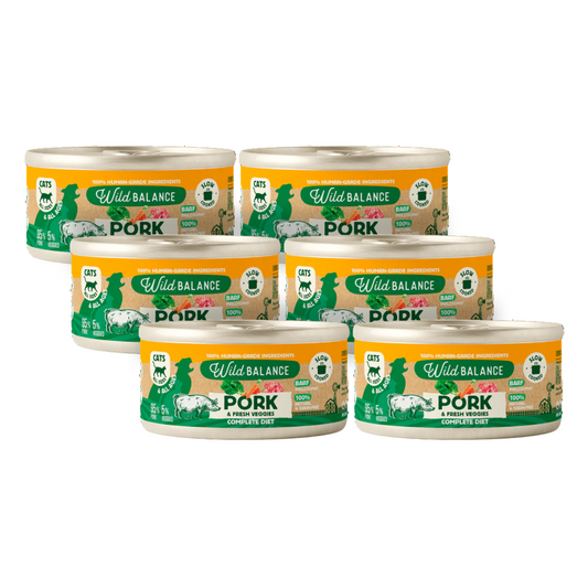 Ração para gatos Wild Balance Pork and Vegetable BARF, embalagem de 6 unidades de 120g