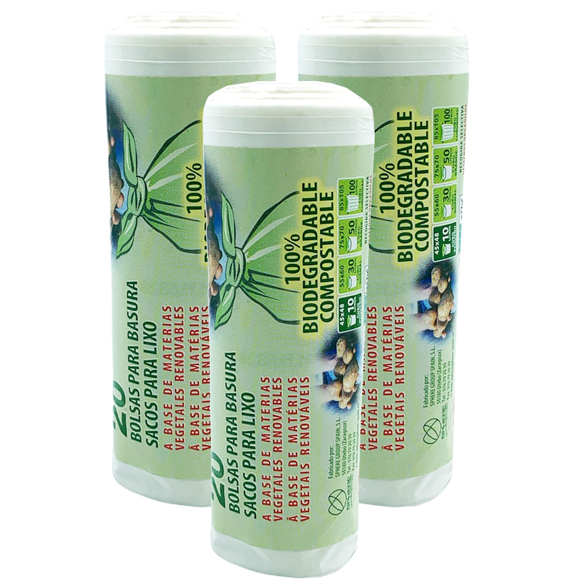 3 Rollos De 20 Bolsas De Basura Biodegradable Y Compostable 10 L_0