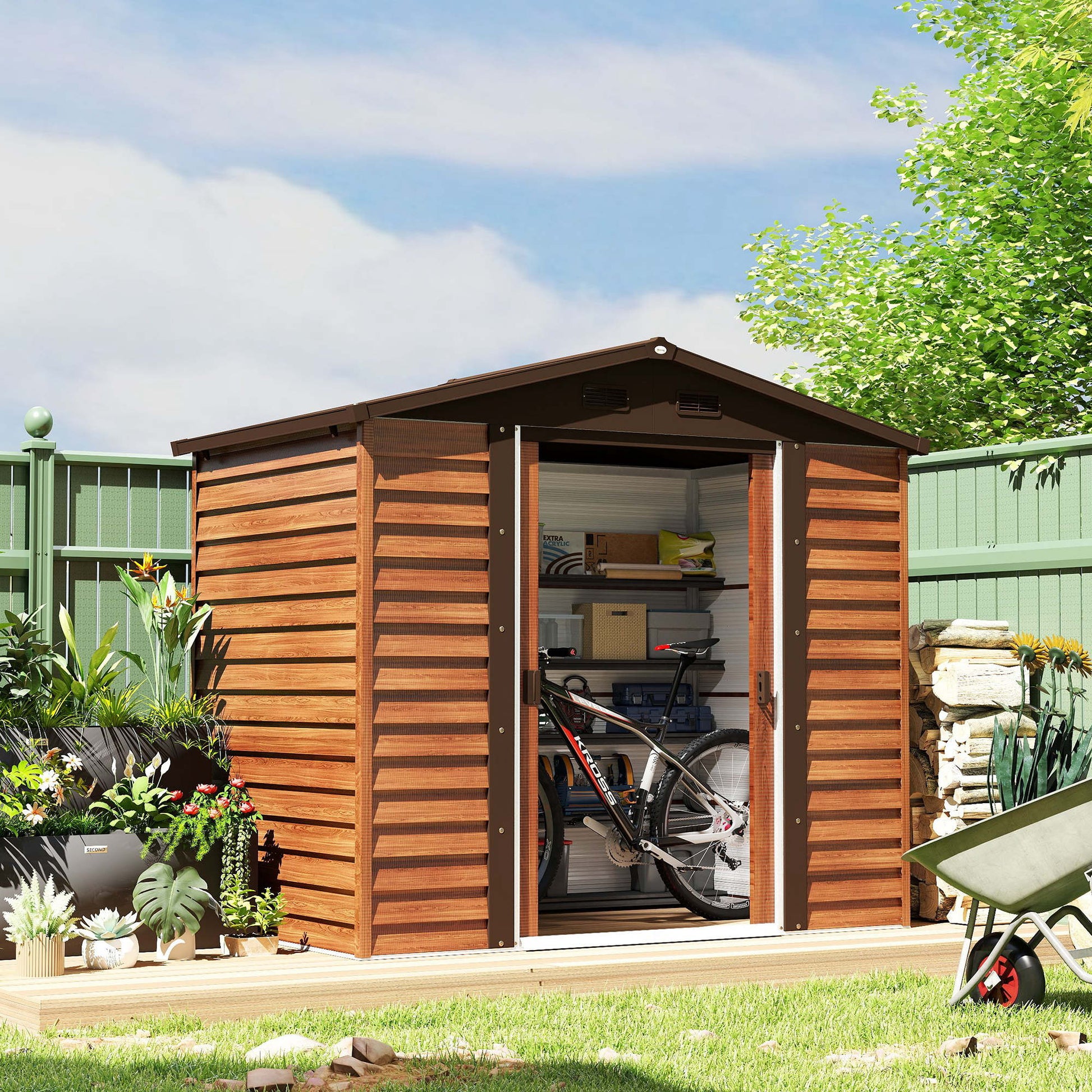 Outsunny Caseta De Jardín Exterior 3 M² 235,7x152x208,7 Cm Natural Y Café_1