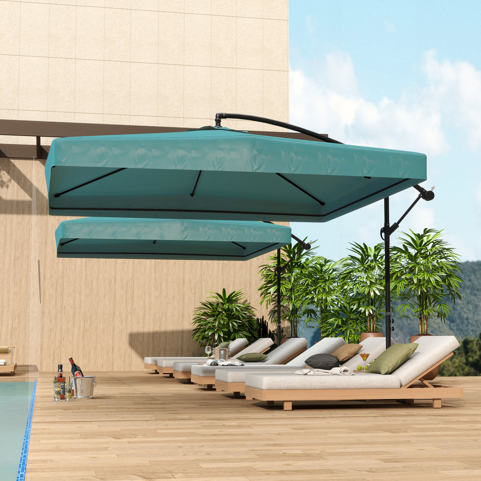 Outsunny Parasol Excéntrico Ø295 Cm Con Ángulo Ajustable Base Cruzada Verde_3