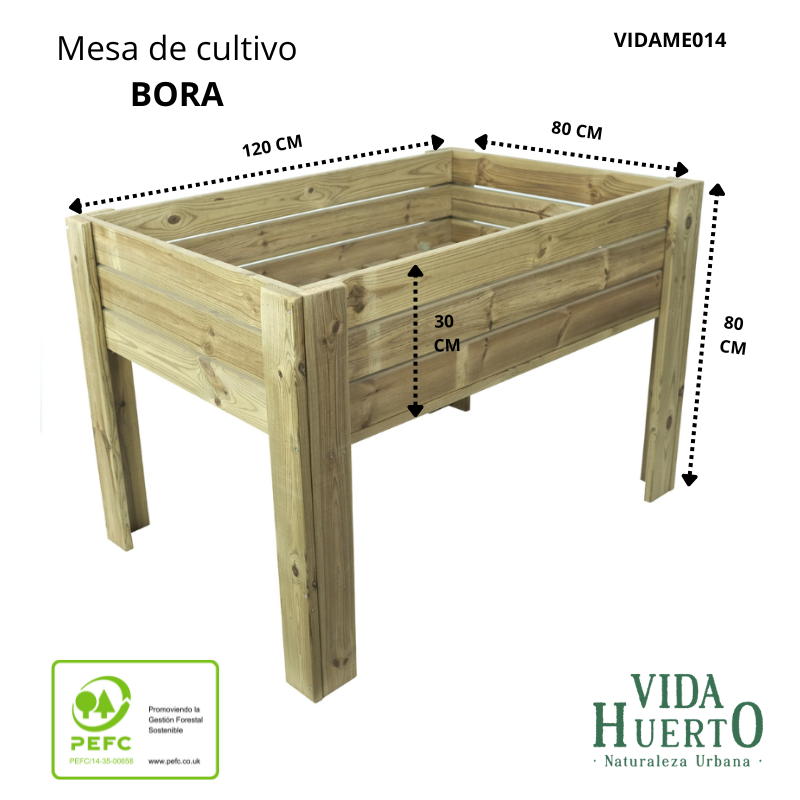 Mesa De Cultivo Bora Profunda 30cm Vidahuerto 120x80x80 Cm._2
