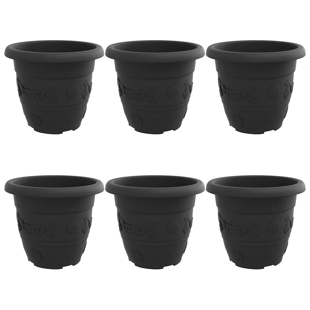 Maceta Redonda Para Flores 6 Uds. Negro Ø 30 X 25 Cm Plástico_0