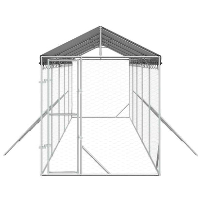 Perrera De Exterior Con Toldo Acero Galvanizado Plata 2x10x2,5m_3