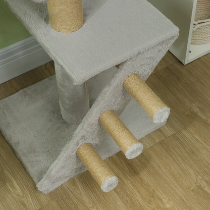 Pawhut Árbol Para Gatos De Suelo A Techo De 225-255 Cm Con Escalera Gris Claro_4