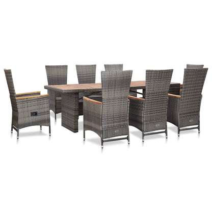 Vidaxl Set De Comedor De Jardín 9 Pzas Y Cojines Ratán Sintético Gris_0
