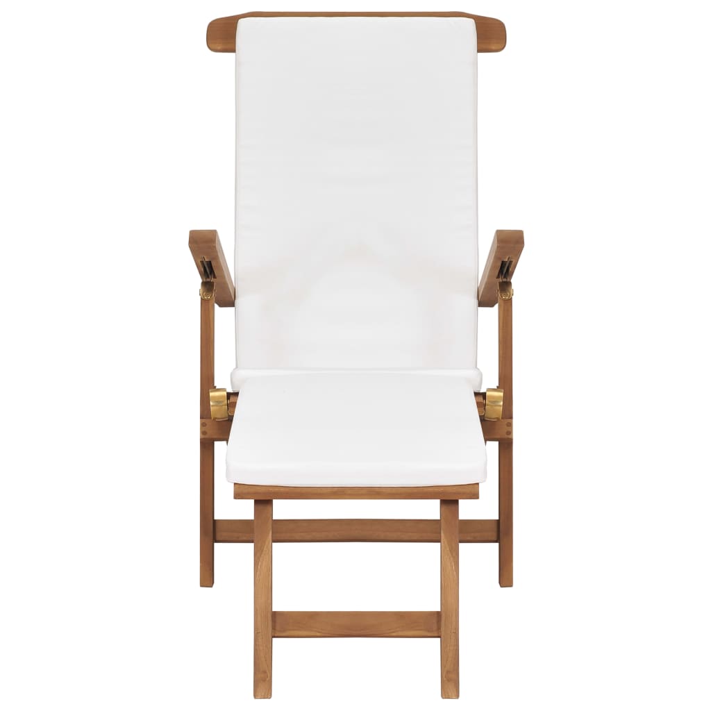 Vidaxl Tumbona Con Cojín Blanco Crema Madera Maciza De Teca_5