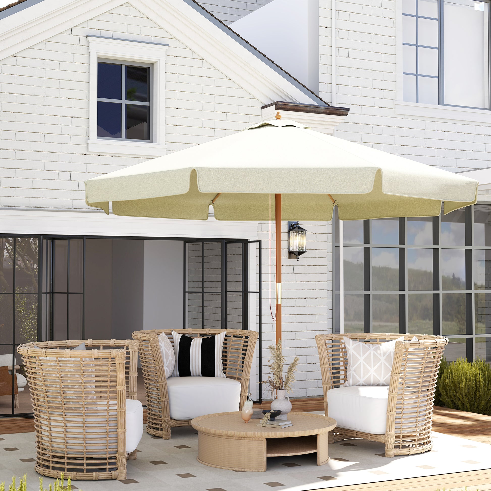 Sombrilla De Jardín Ø325x250 Cm Con Sistema De Polea Techo De Ventilación Crema_1