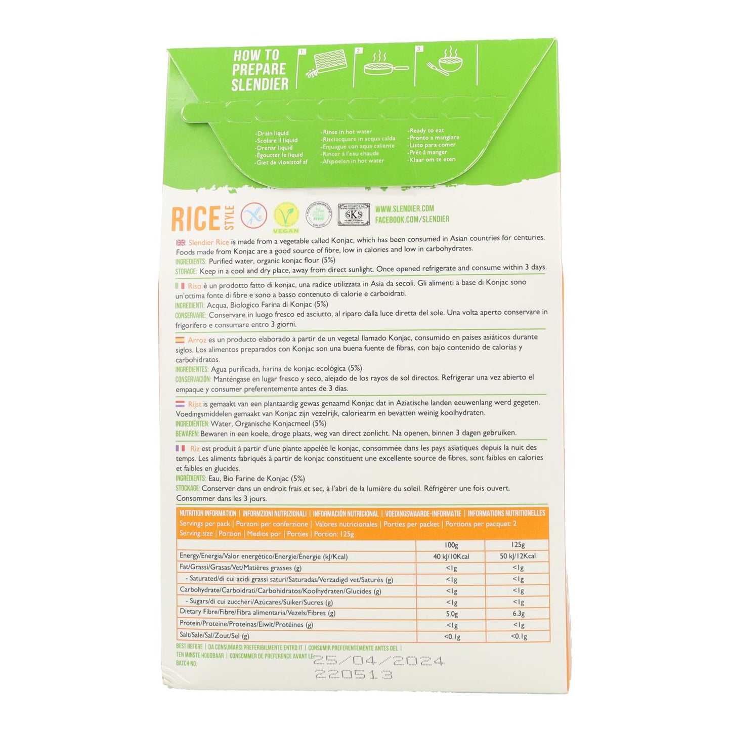 Arroz Konjac biológico Slendier, 250 g