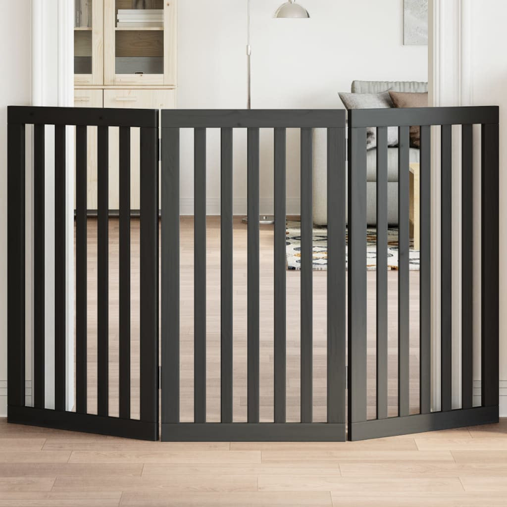 Vidaxl Puerta Para Perros Plegable 3 Paneles Madera Álamo Negra 150 Cm_1