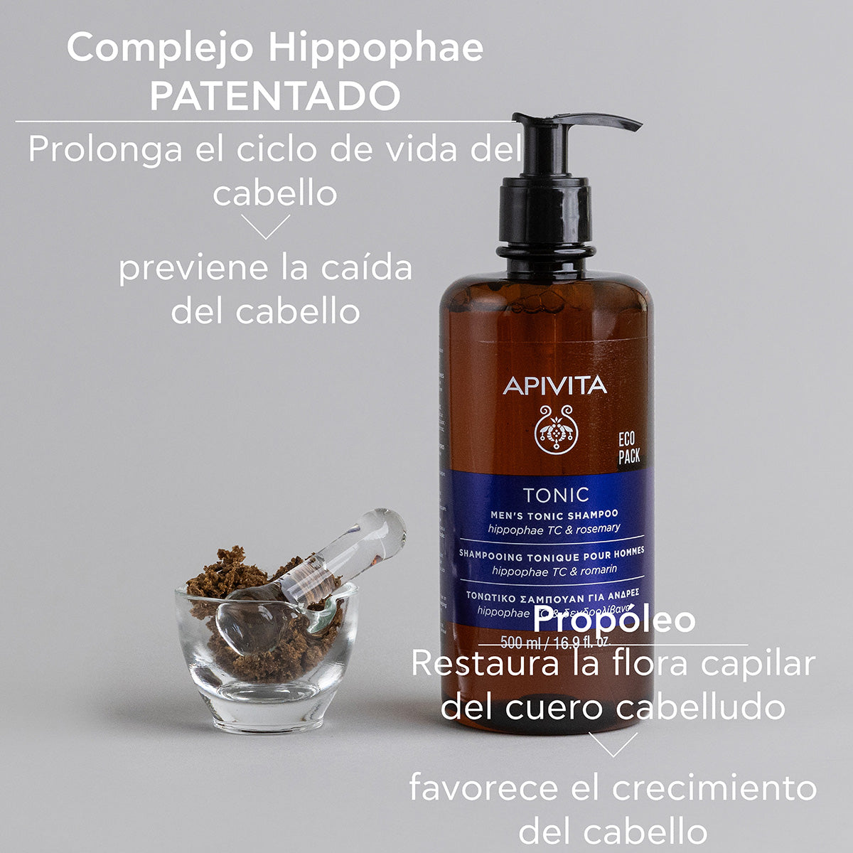 Champô tonificante para homem contra a queda de cabelo - Ecopack APIVITA, 500 ml