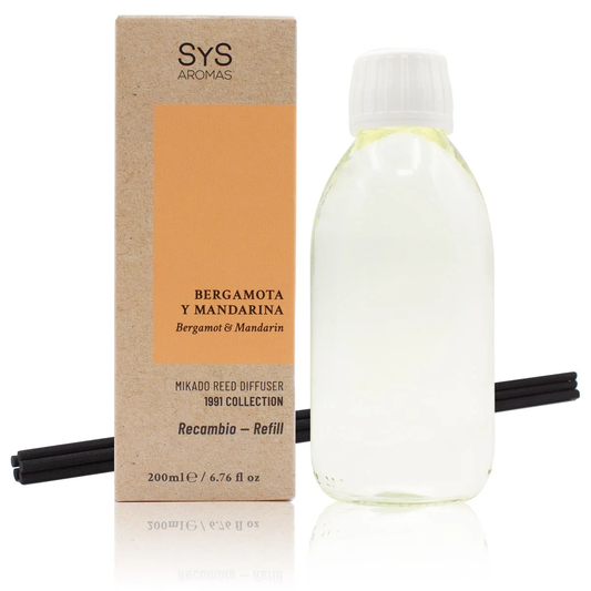 Recambio Mikado Bergamota y Mandarina 1991 200 ml con Varillas | Aroma Cítrico | Refill Difusor | Larga Duración_0