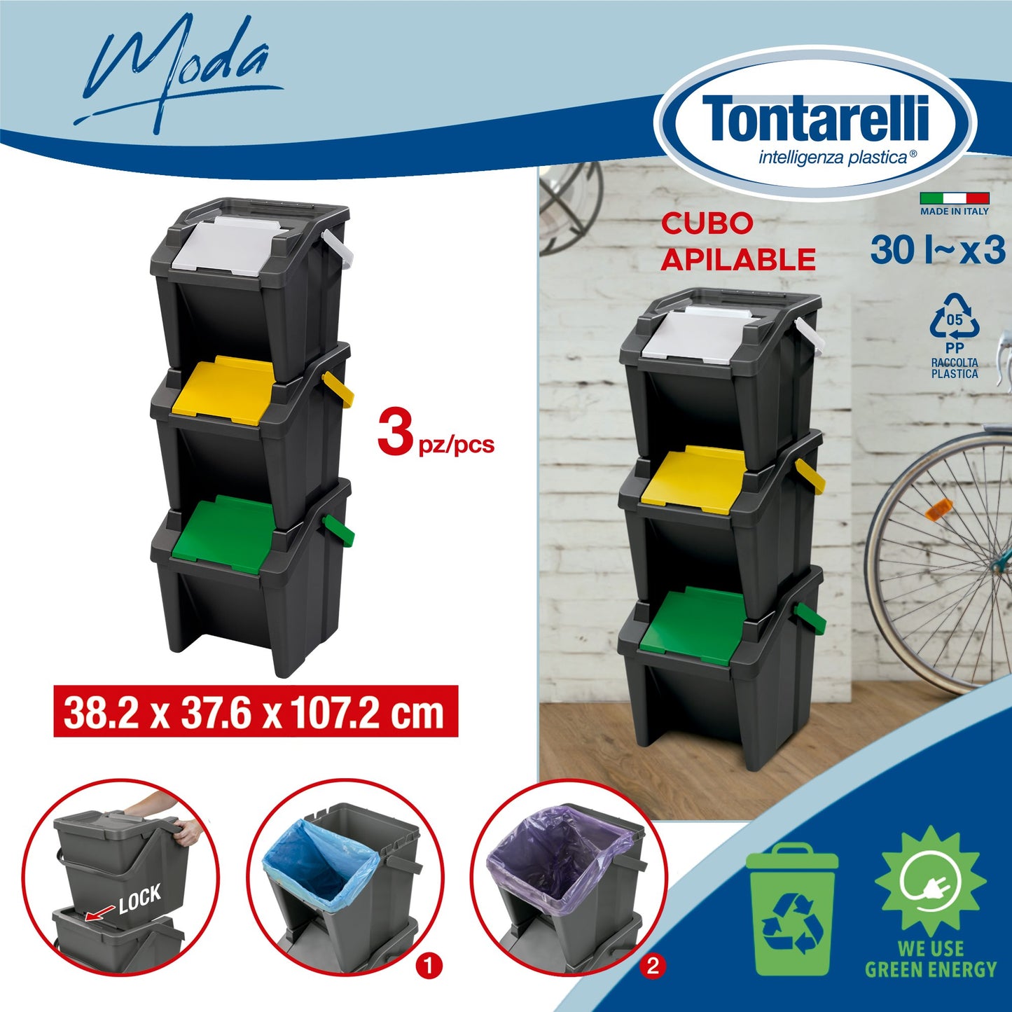 Set De 3 Papeleras Apilables moda 30l Con Asa_1