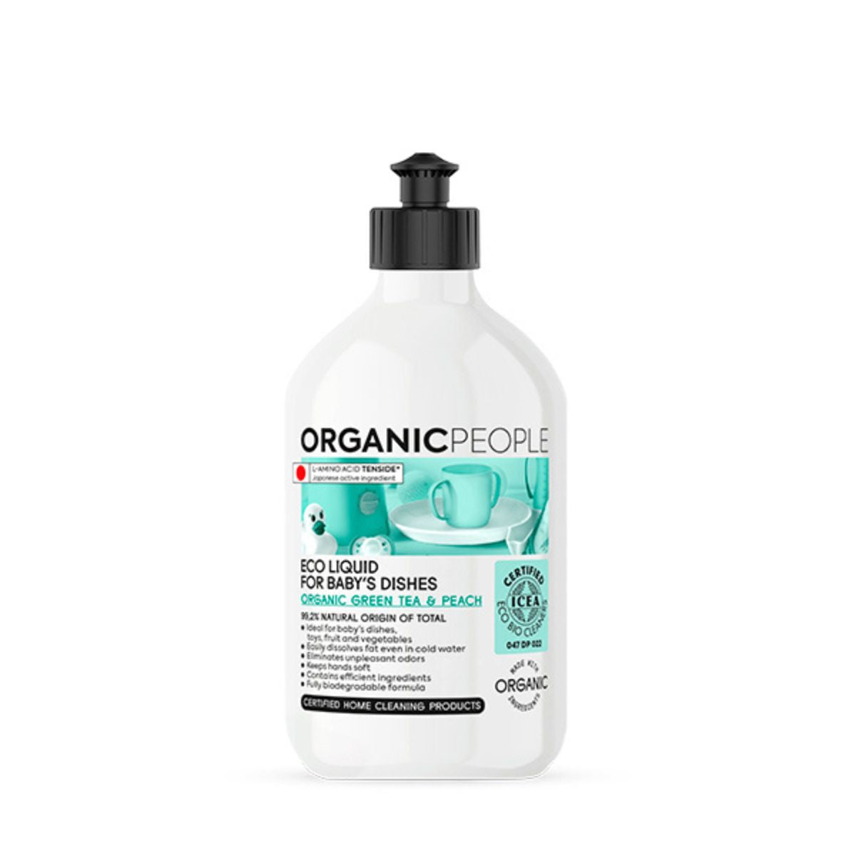 Líquido ecológico para los platos del bebé - Té verde y melocotón orgánicos Organic People 500ml