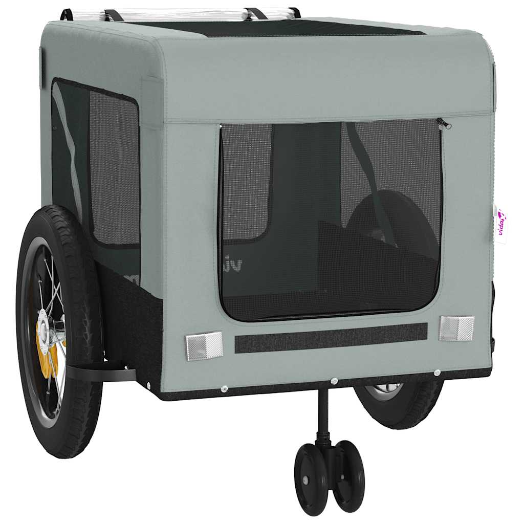 Remolque De Bicicleta Mascotas Hierro Tela Oxford Gris Negro_5