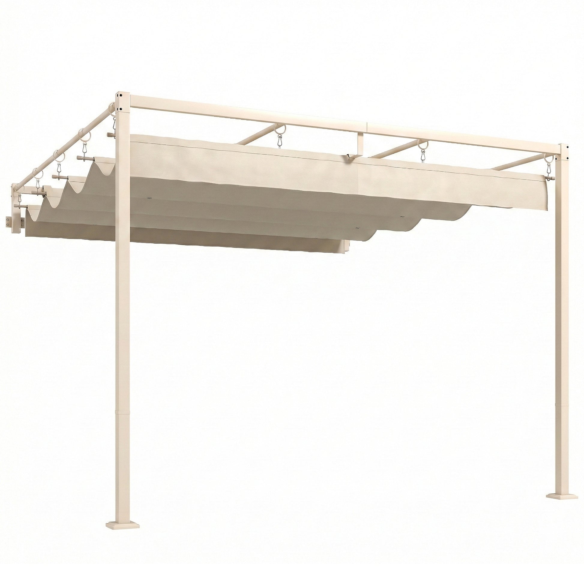 Outsunny Pérgola De Pared 3x3 M Con Techo Retráctil Upf30+ Beige_0