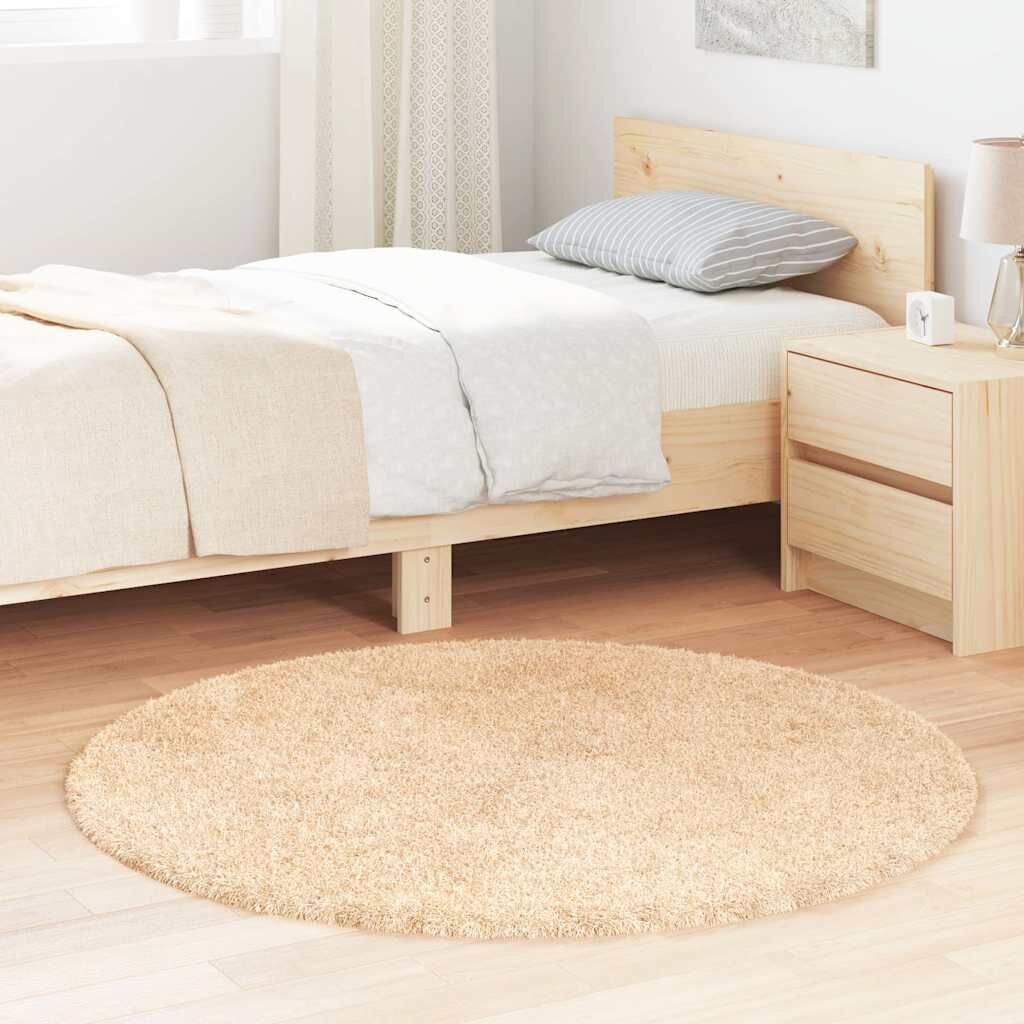 Vidaxl Alfombra Peluda De Pelo Largo Navarra Beige 120x120cm Poliéster_1