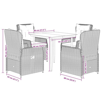 Set Comedor De Jardín 5 Pzas Cojines Ratán Sintético Gris Claro / Vetonek_5