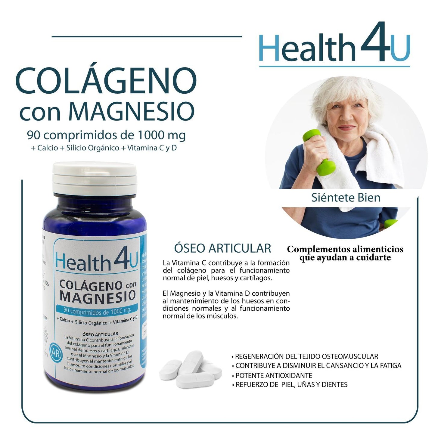 H4U Colagénio com Magnésio 90 comprimidos de 1.000 mg