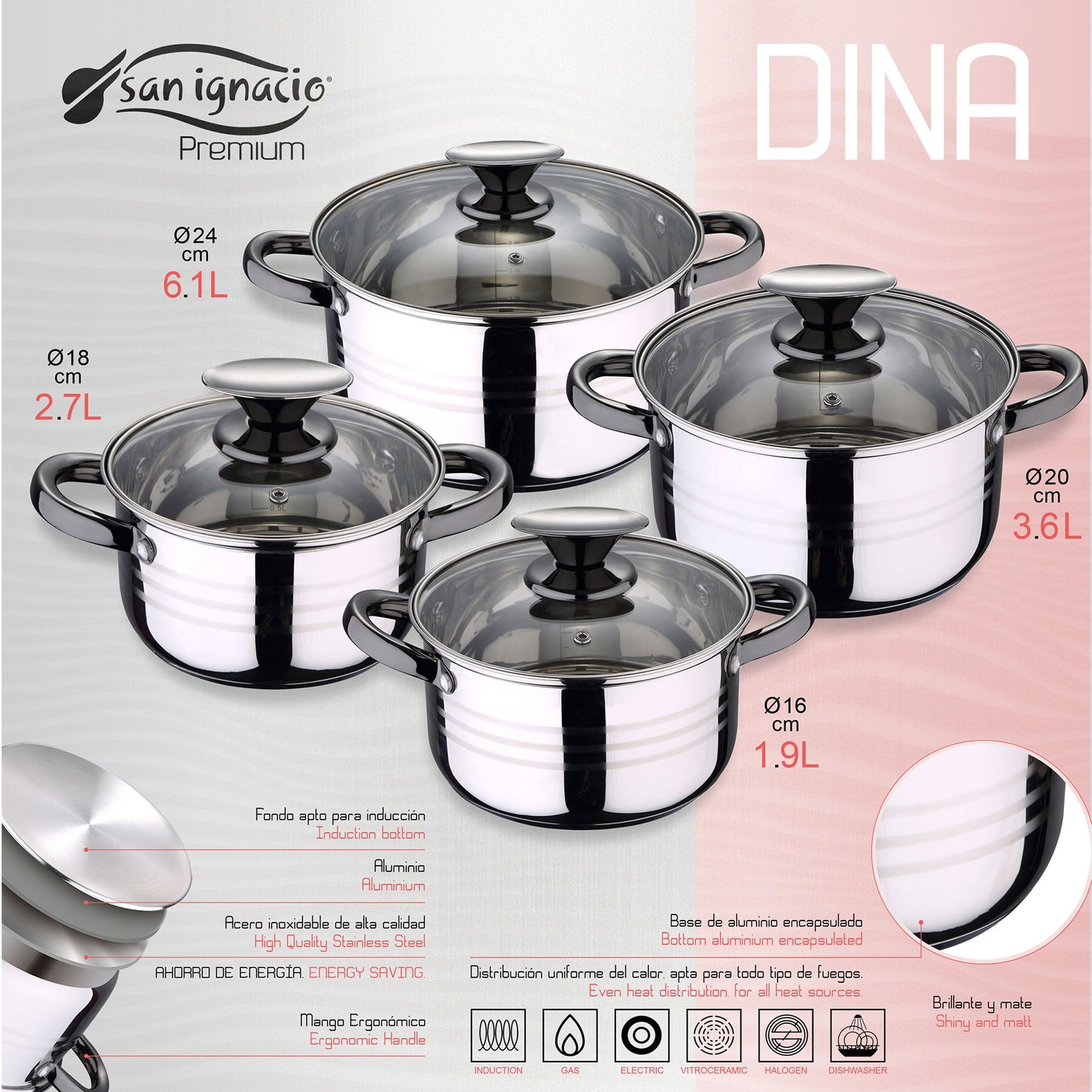 Bateria 8pc Acero Inoxidable Apta Para Inducción Colección San Ignacio Premiudina