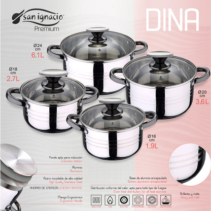 Bateria 8pc Acero Inoxidable Apta Para Inducción Colección San Ignacio Premiudina