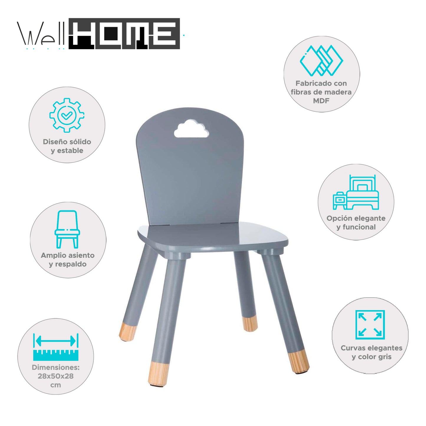 Wellhome Silla Para Niños Gris_1