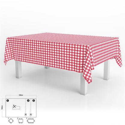 Mantel Hule Rectangular Cuadros Rojos Impermeable Antimanchas Pvc 140x250 Cm.  Recortable Uso Interior Y Exterior_0