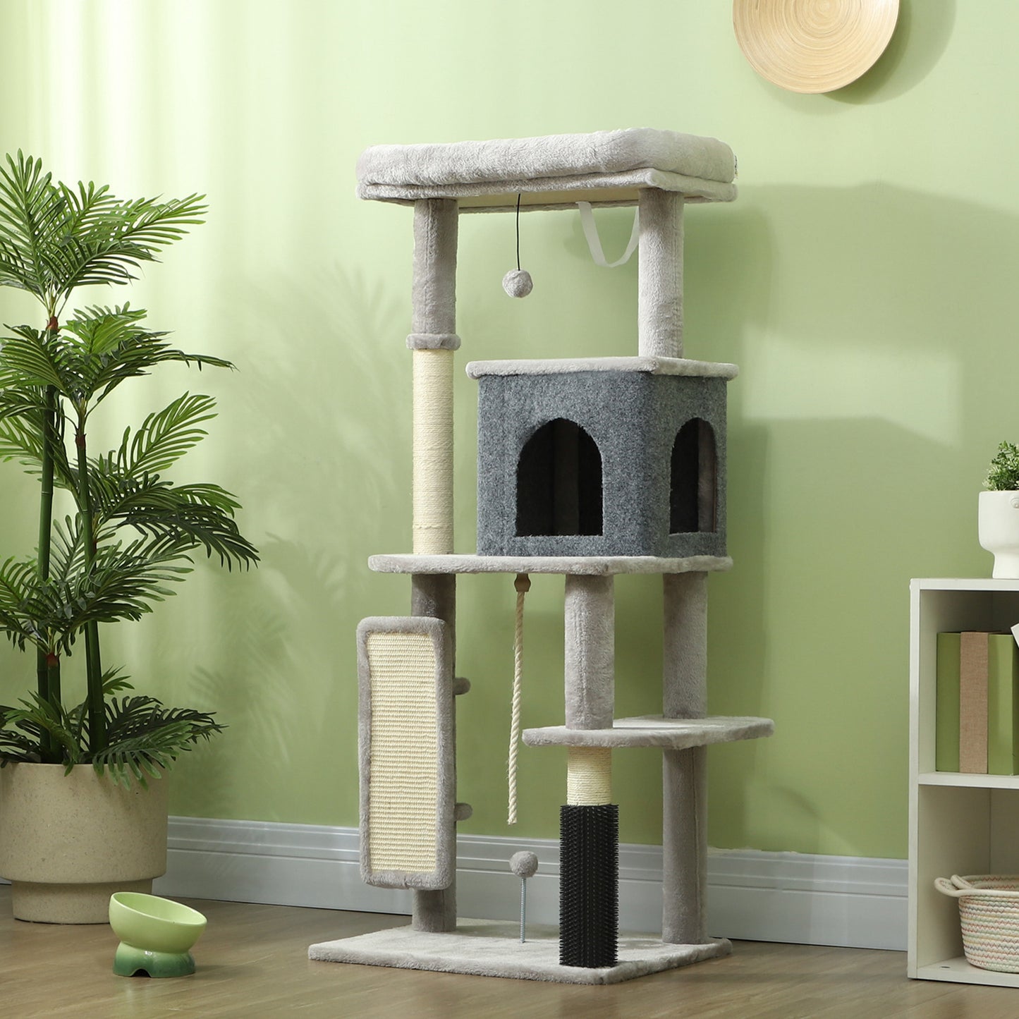Pawhut Árbol Rascador Para Gatos Grande Altura 132 Cm Gris Claro_1