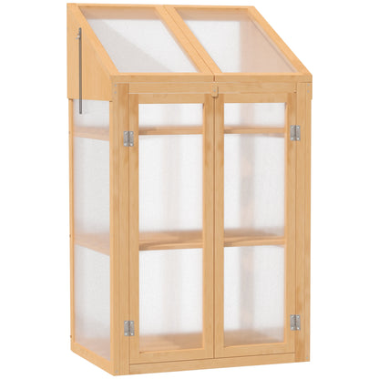 Outsunny Invernadero De Madera Con Paneles De Policarbonato 70x50x120 Cm Natural_0