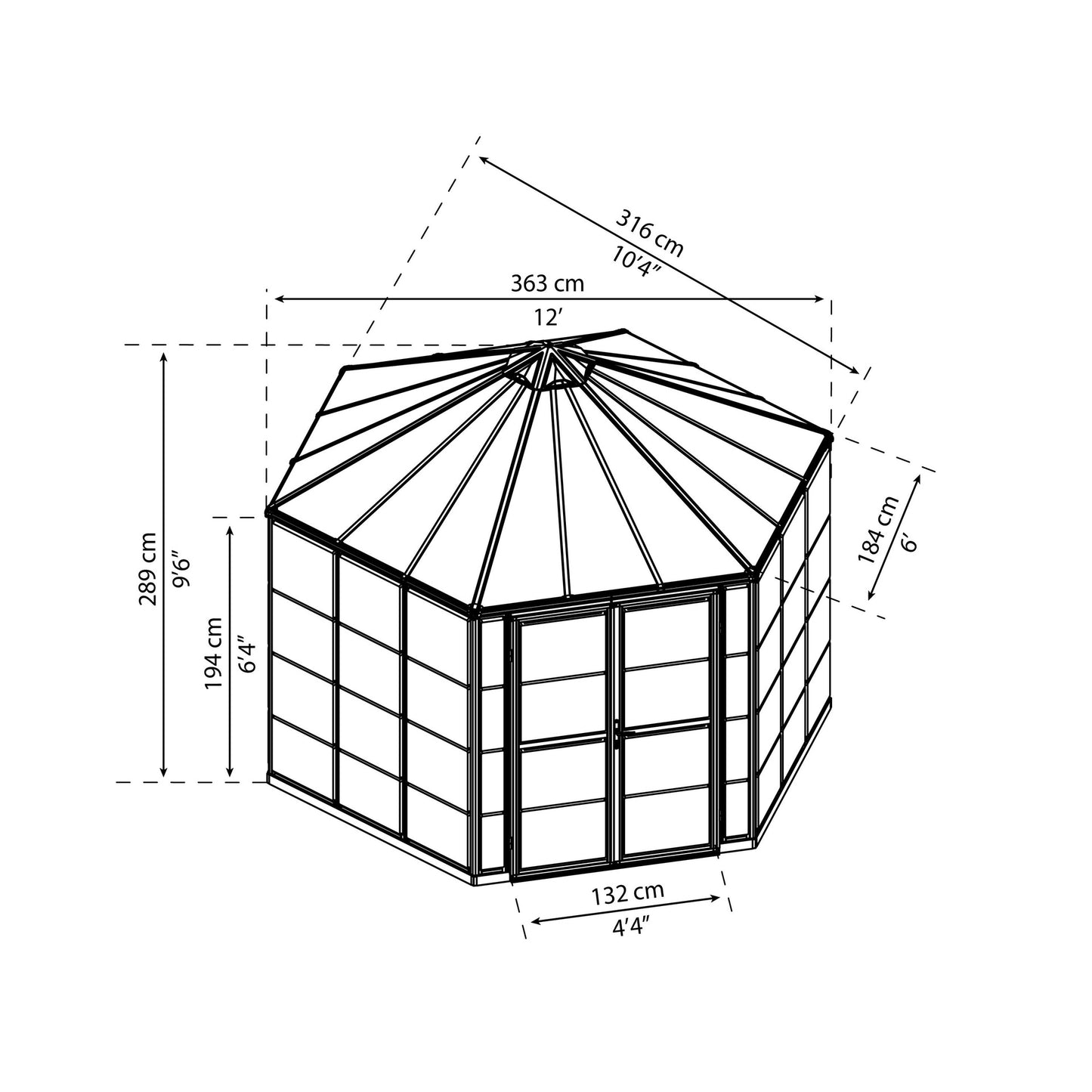Estufa hexagonal Oasis 363x316x289 cm cinzento 