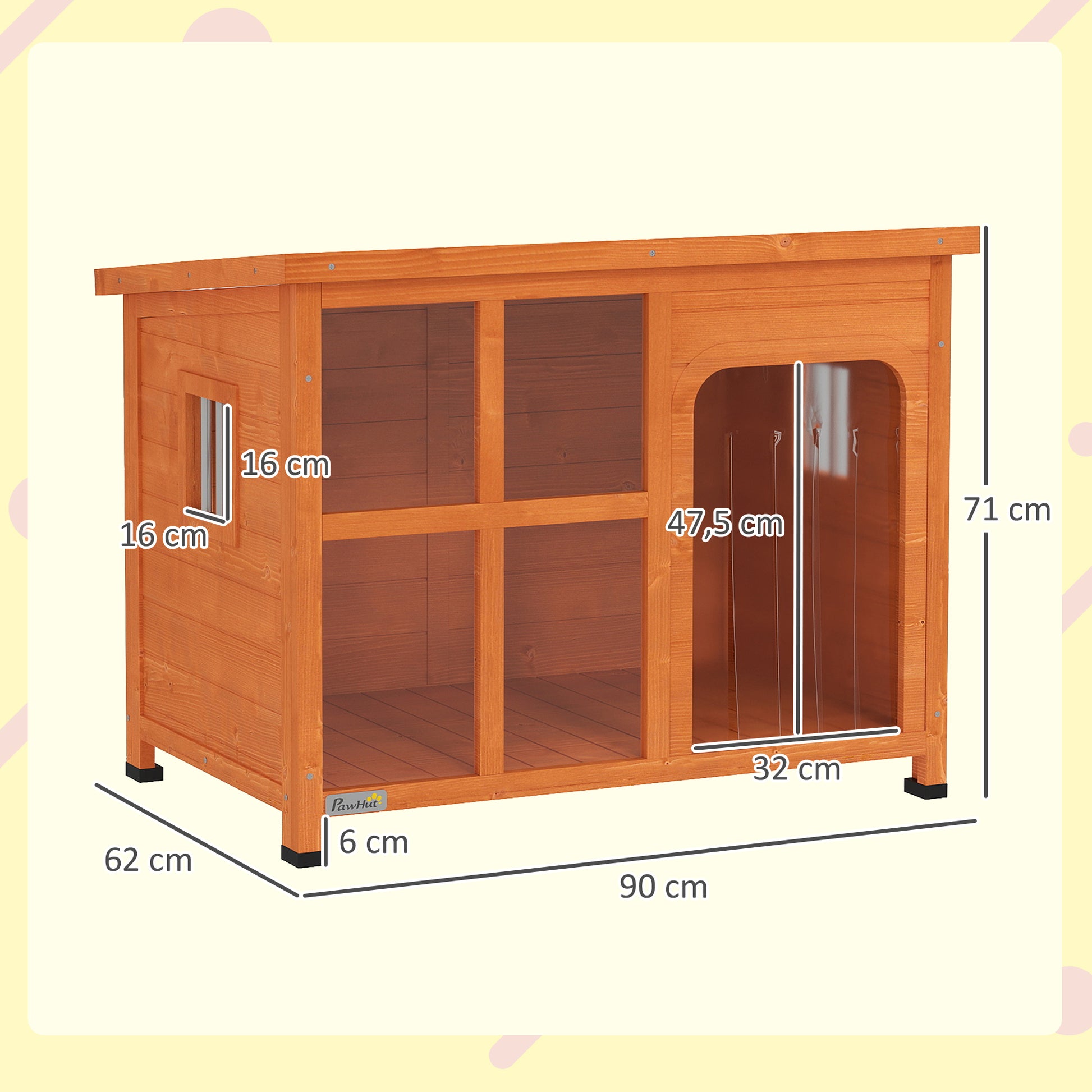 Pawhut Caseta Para Perros Exterior Con Techo Asfáltico Abatible Madera Natural_2