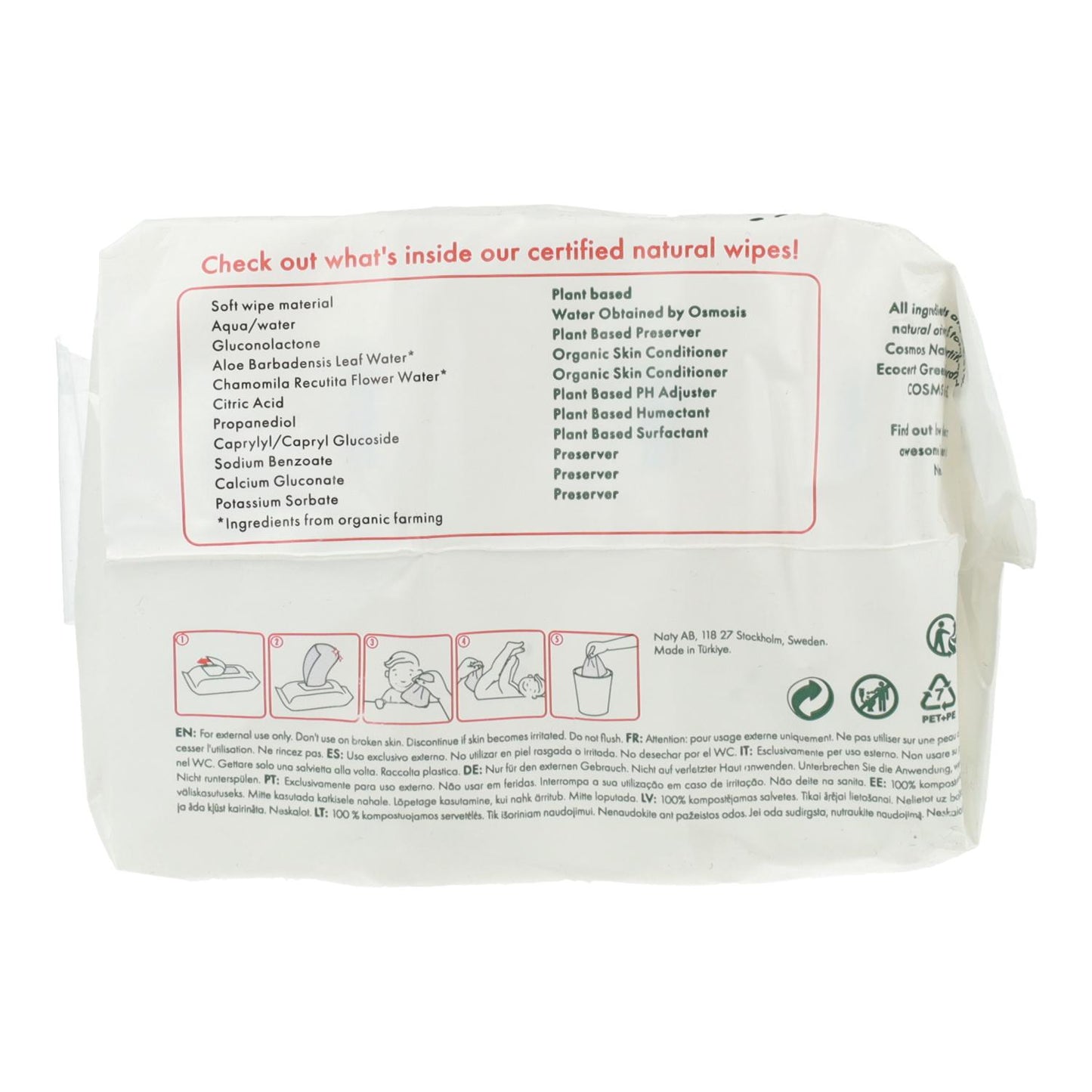 Pack de 3 lenços compostáveis ​​Naty, 3 x 56 unidades
