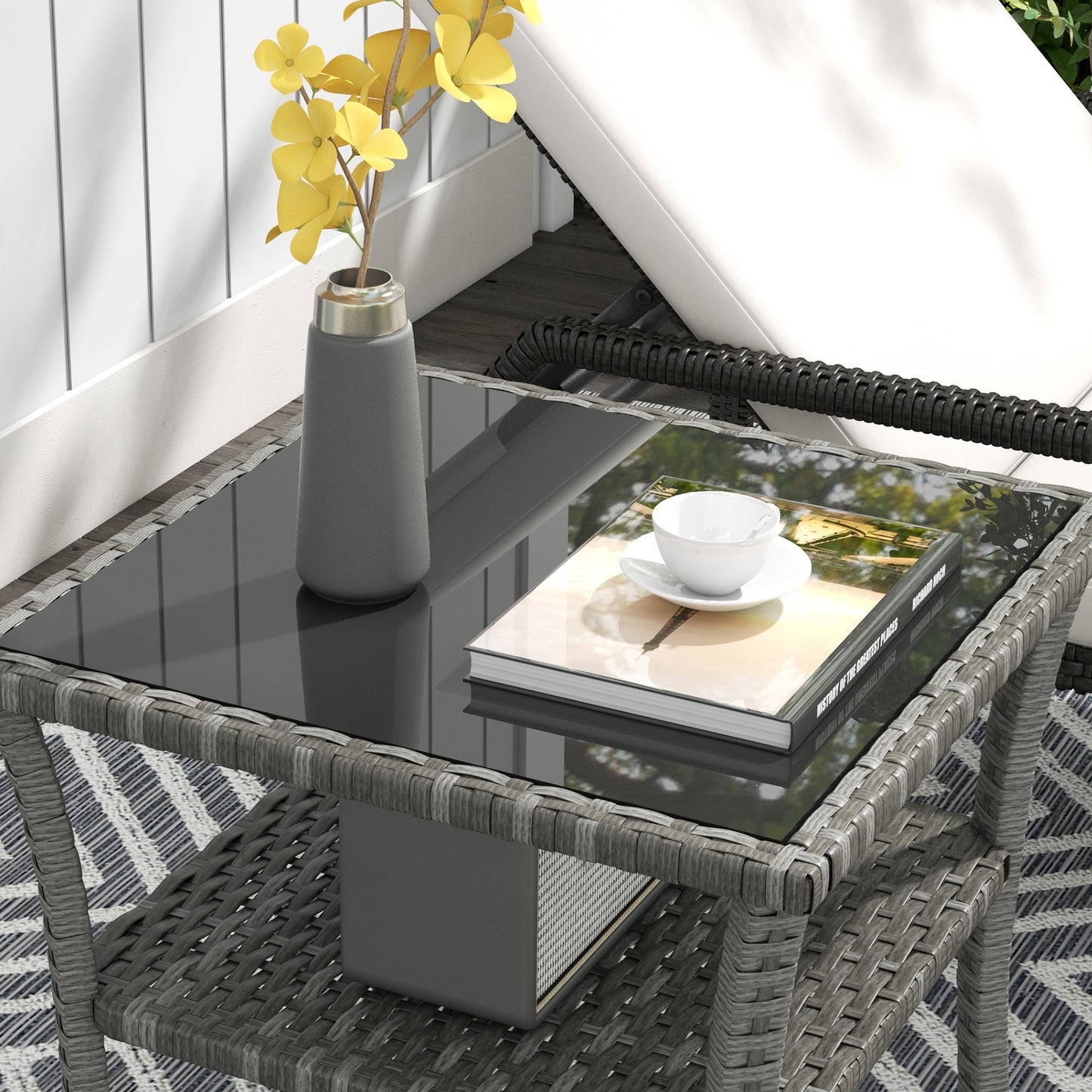 Outsunny Mesa De Jardín De Ratán Pe 50x50x45 Cm Con Estante Marco De Acero Gris_4