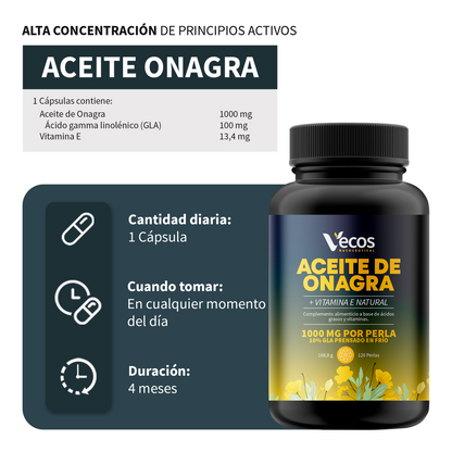 Aceite de Onagra 1000 mg VECOS | Equilibrio hormonal femenino | Rico en GLA | Prensado en frío_2