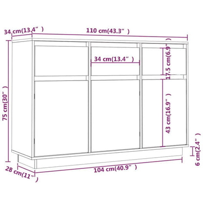Aparador De Madera Maciza De Pino Negro 110x34x75 Cm / Vetonek_3