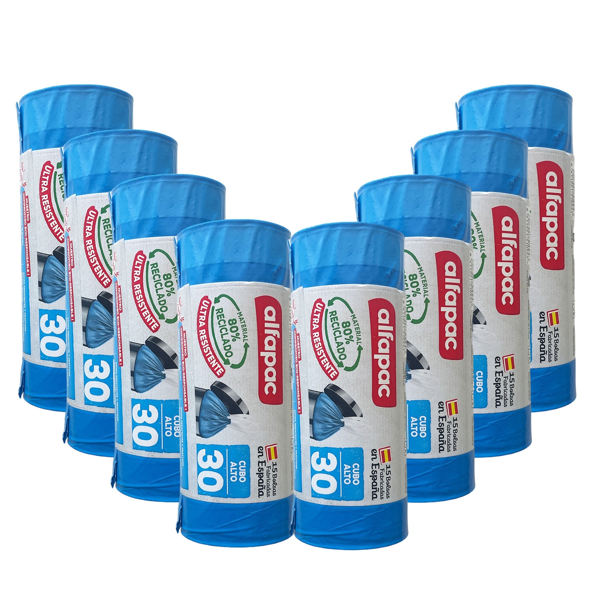 80% Reciclado 8 Rollos De 15 Bolsas De Basura 30l Con Autocierre