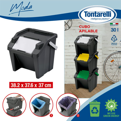 Papelera Apilable moda 30l Con Asa (cubo Negro-tapa Blanco)_1