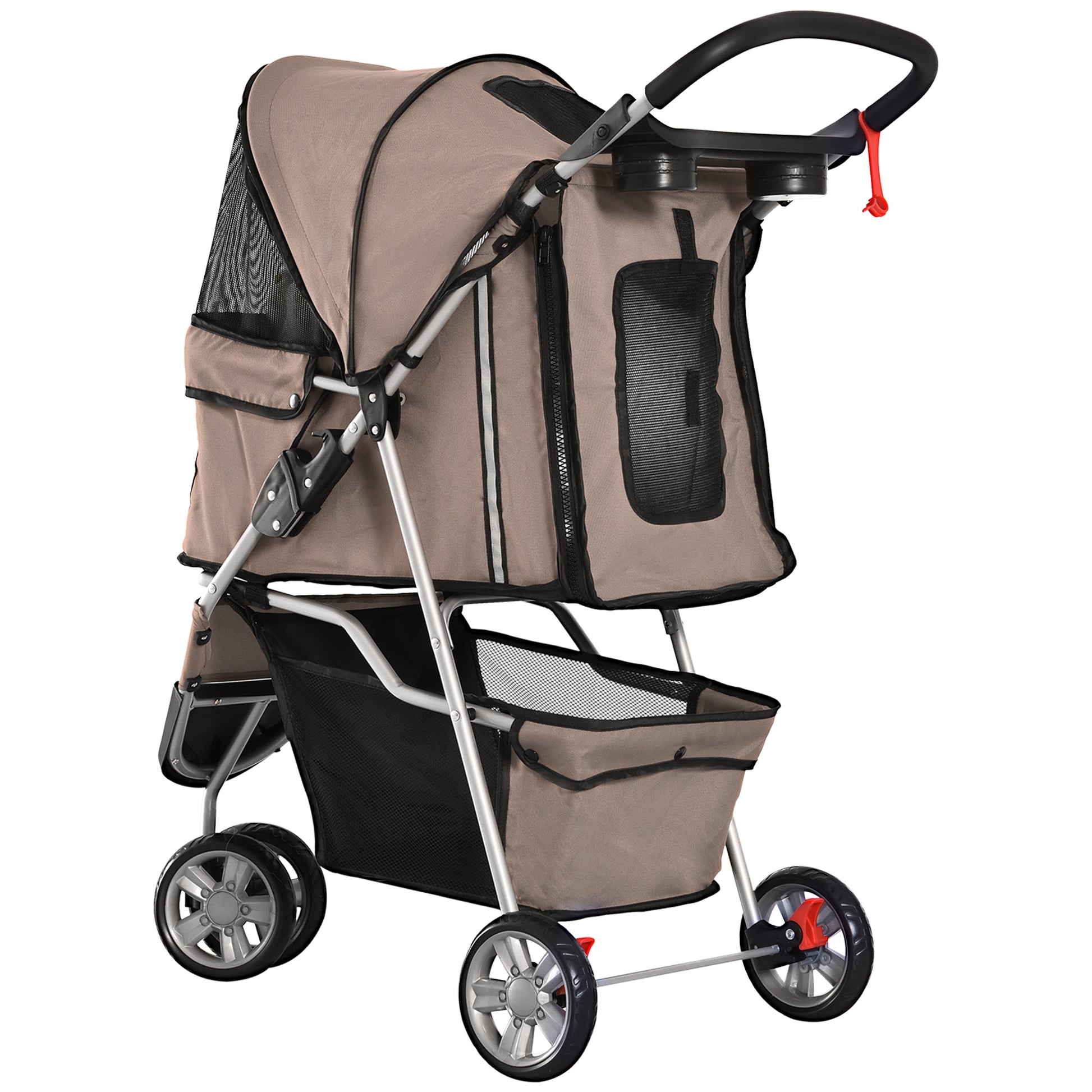 Pawhut Carrito Para Perros Plegable Con Cesta De Almacenaje 75x45x97 Cm Café_4