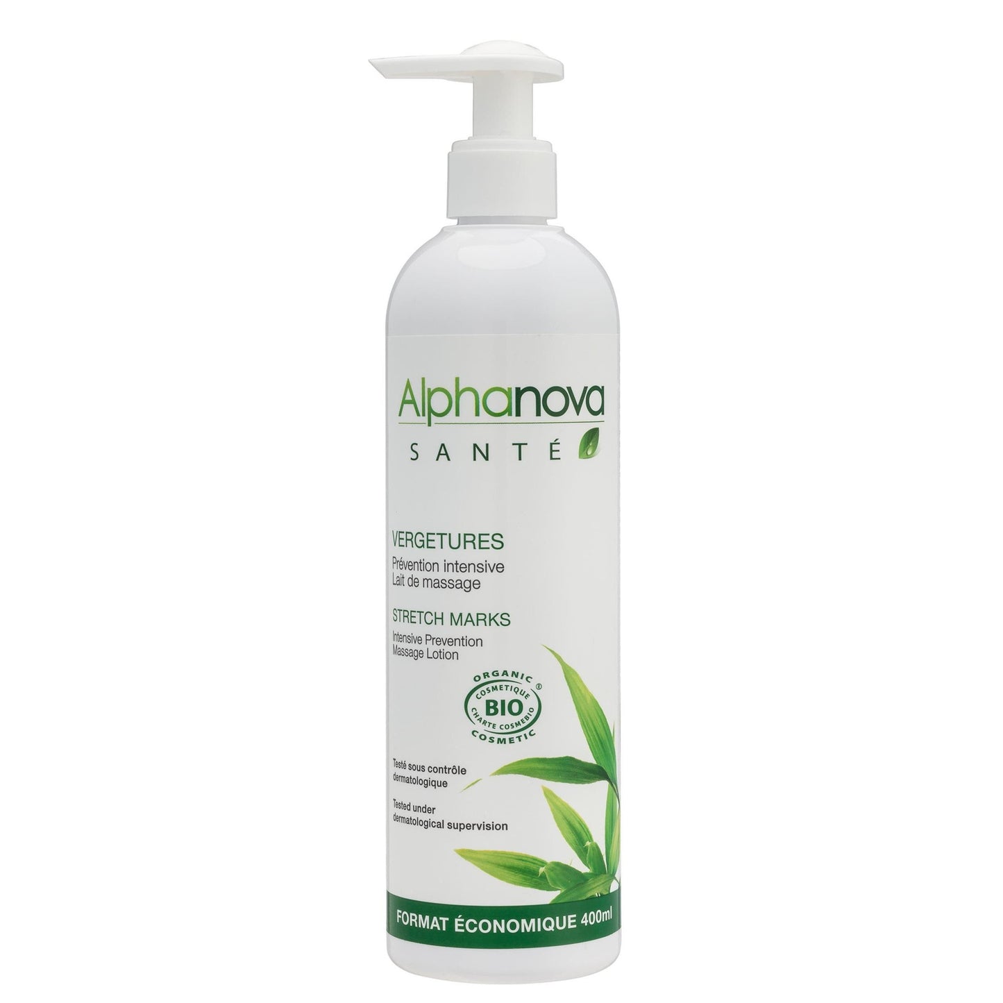 Leite de massagem anti-estrias orgânico Alphanova 400 ml.