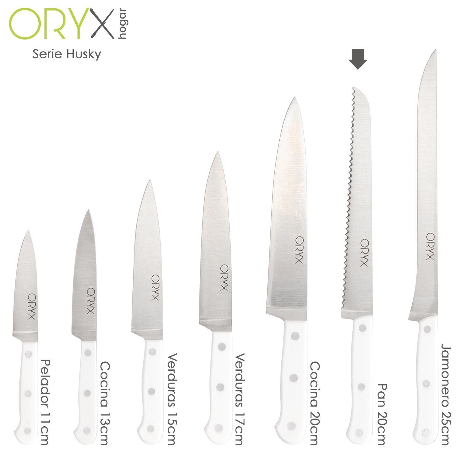 Cuchillo Husky Panero 21 Cm. Hoja Acero Inoxidable, Cuchillo Pan , Cuchillo Cortar Pan Mango Ergonomico Blanco