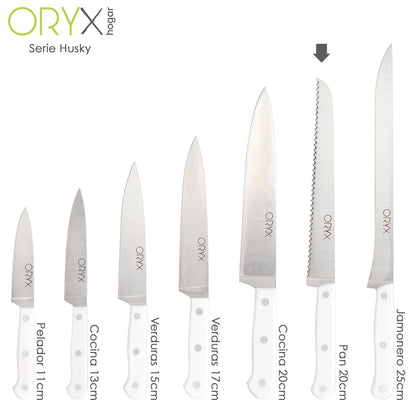 Cuchillo Husky Panero 21 Cm. Hoja Acero Inoxidable, Cuchillo Pan , Cuchillo Cortar Pan Mango Ergonomico Blanco