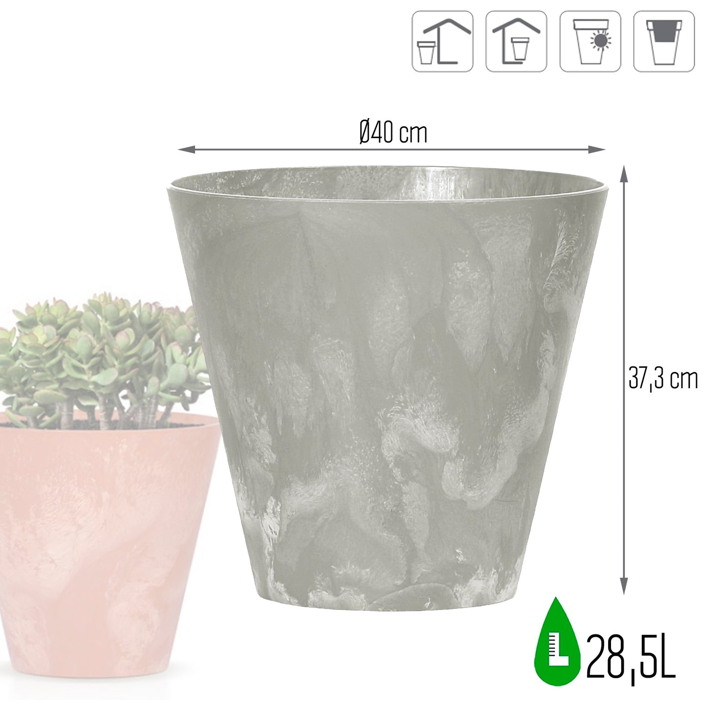 Maceta Tubus Beton Effect 28,5l., Dimensiones (mm) 400x400x373, Color Hormigón