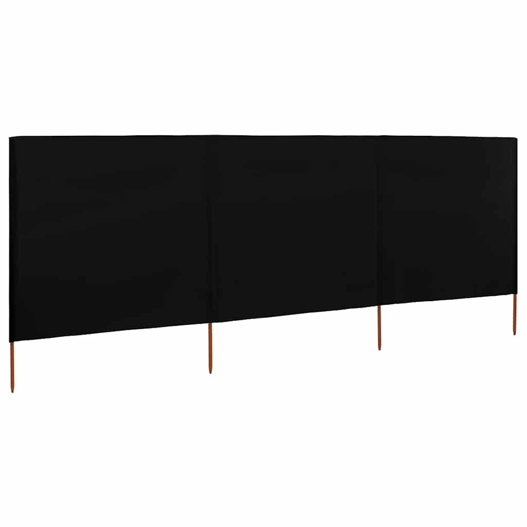 Vidaxl Paravientos De Playa De 3 Paneles Tela Negro 400x80 Cm_1