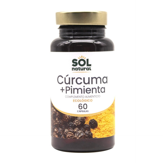 Cápsulas orgânicas de curcuma e pimenta Sol Natural 60 cápsulas